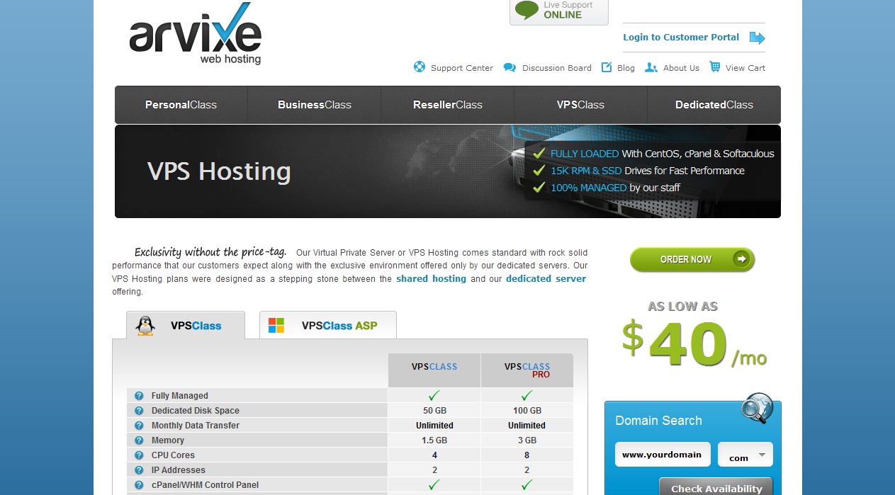 arvixe VPS hosting packages